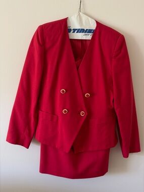 Women's Red Double-Breasted Blazer with Gold Accent